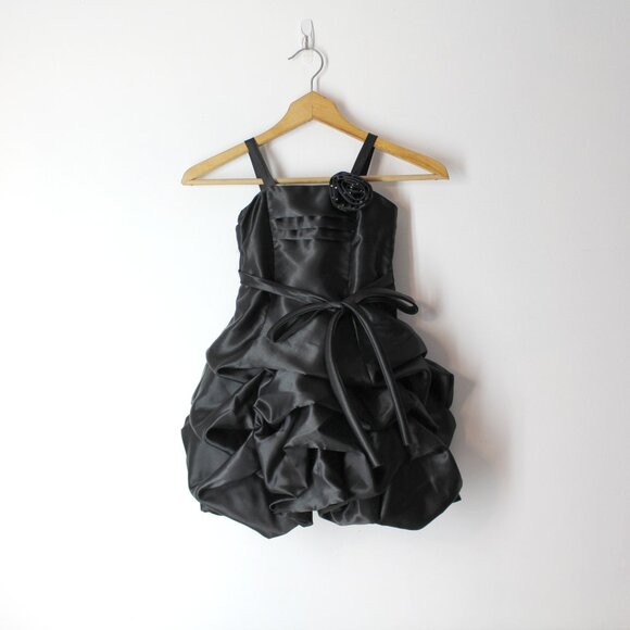 Chic Baby America black gathered satin taffeta dress flower special occasion 3/4 - Picture 1 of 8